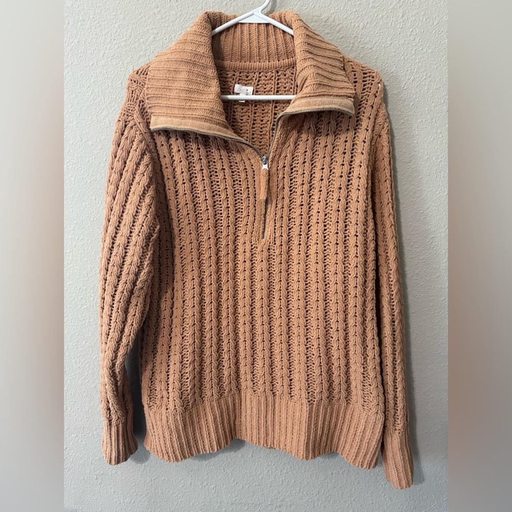 aerie Open-Weave Chunky Knit Sweater in Camel Tan